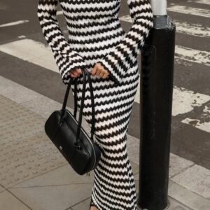 Colorblock Stripe Long Sleeve Maxi Dress