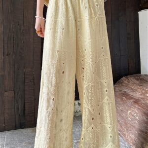 Hollow Out Lace Wide Leg Summer Pants