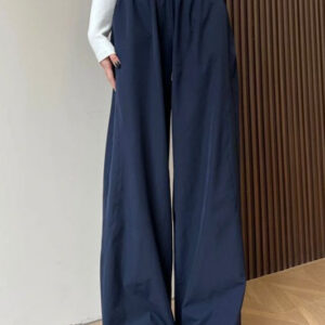 Solid Elastic Wide-Leg Sporty Pants