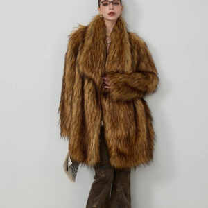 Plush Faux Animal Fur Loose Warm Mid-Length Notch Collar Coat