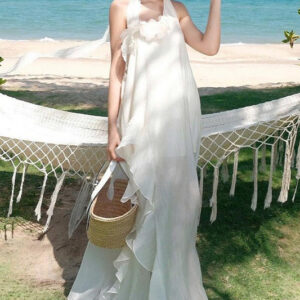 Halter Elegant Slim 3D Floral Maxi Dress