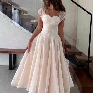 Waisted Square Neck Swing Maxi Dress