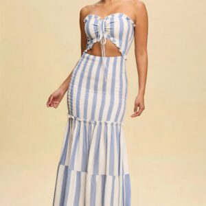 Printed Strapless Cutout Maxi Dress