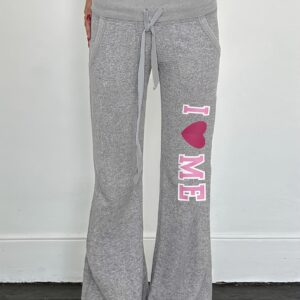 Letter Print Drawstring Straight Pants